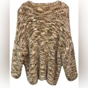 Ruby Rd. Women's Sweater Cream Brown Soft Fuzzy Drop Shoulder Oversized XL